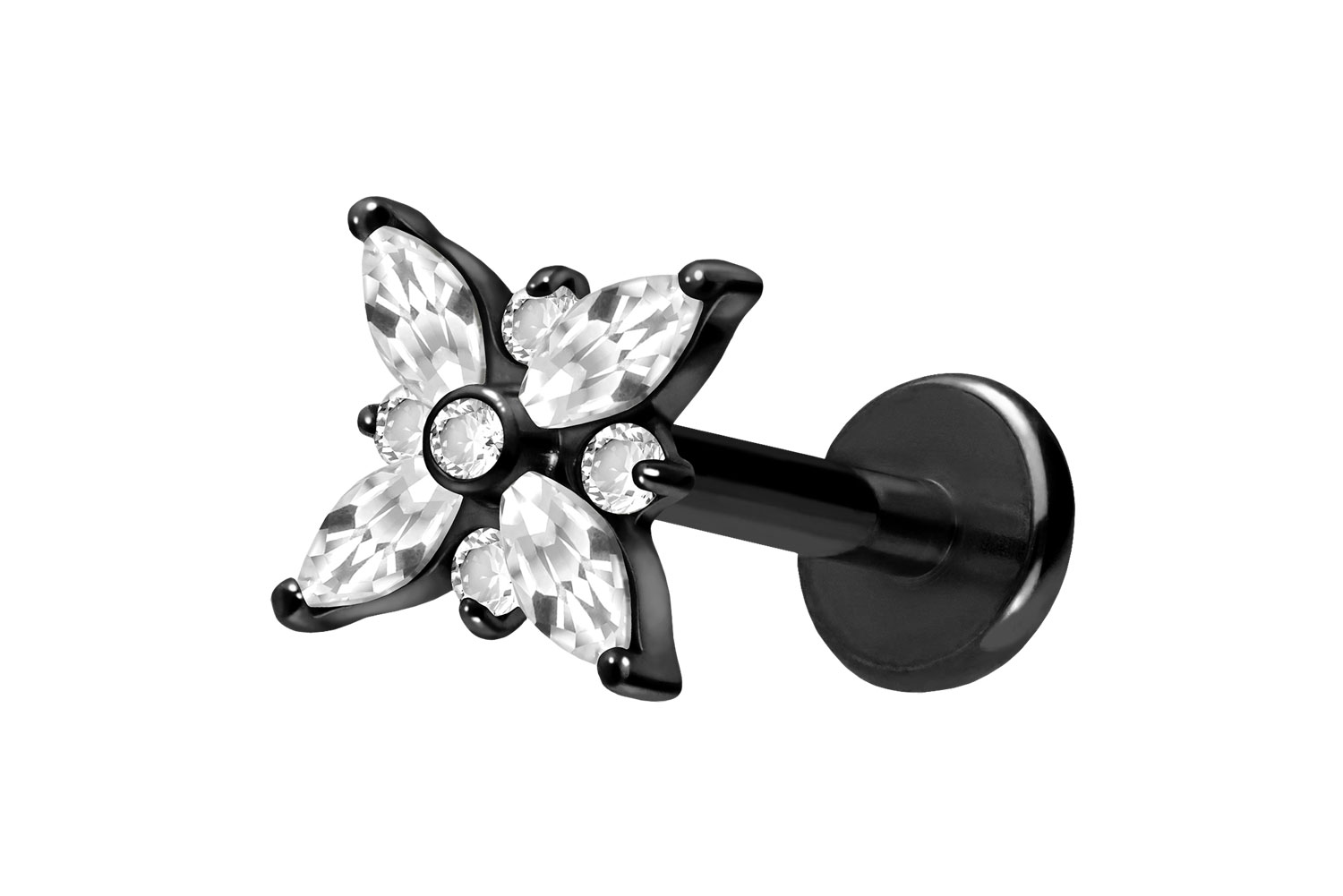 Titan Labret Piercing mit Push Fit KRISTALLSTERN